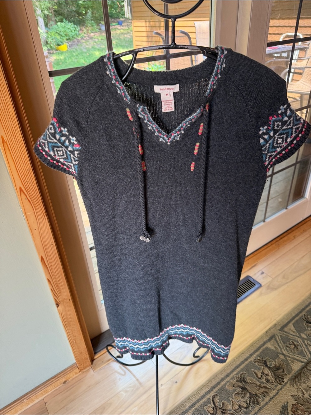 Sundance Lapland Nordic Fair Isle Lambswool Charcoal Sweater Dress Sz M